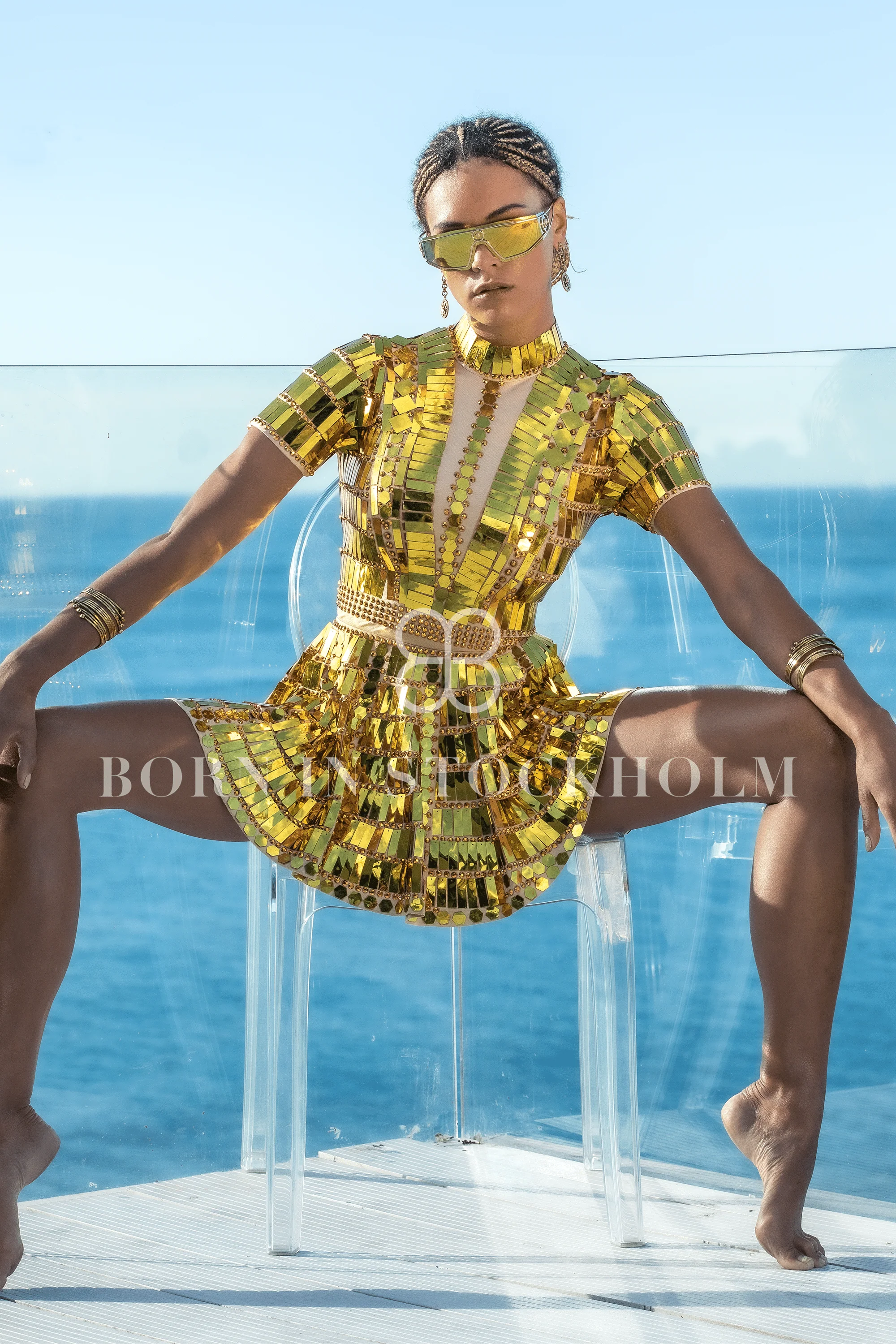 Alessa reflective mirror party dress gold - Image 10