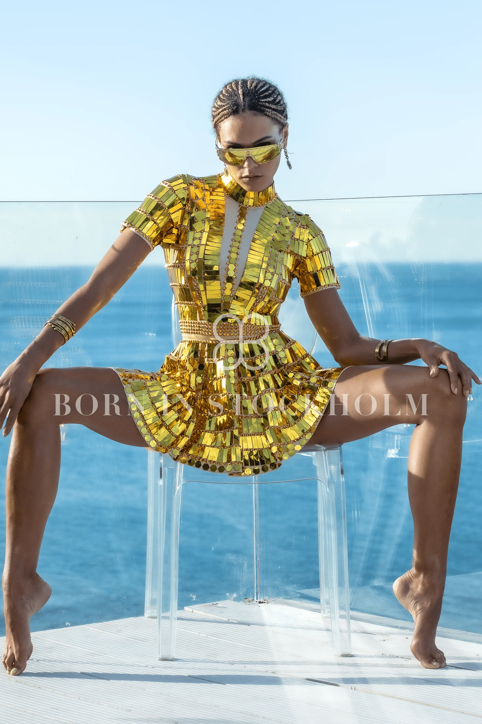 Alessa reflective mirror party dress gold - Image 5
