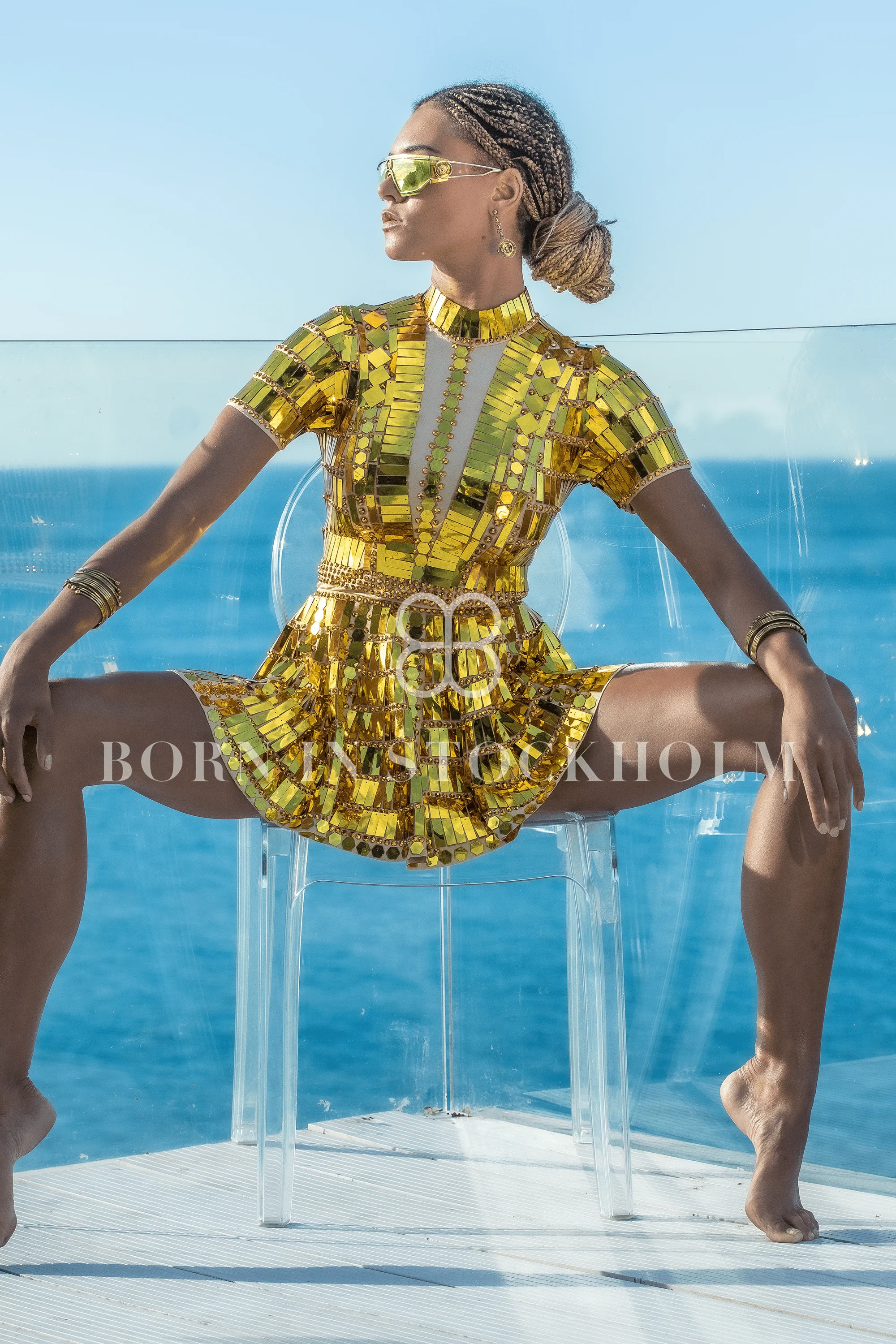 Alessa reflective mirror party dress gold - Image 9