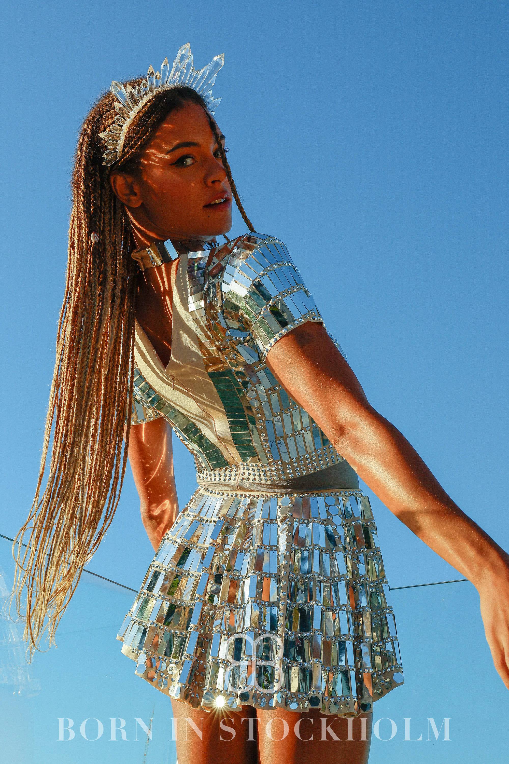 Alessa reflective mirror party dress silver - Image 13