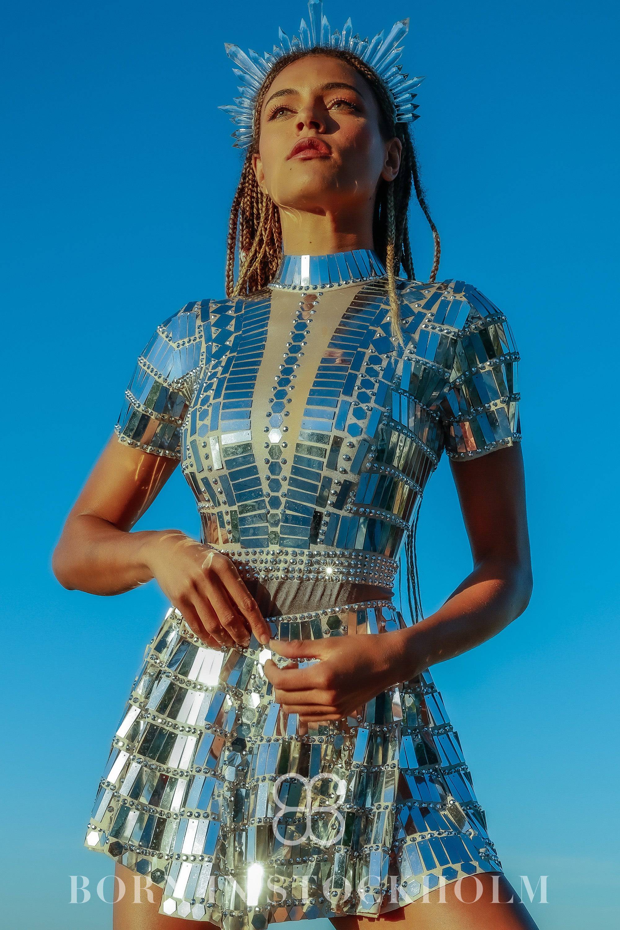 Alessa reflective mirror party dress silver - Image 16