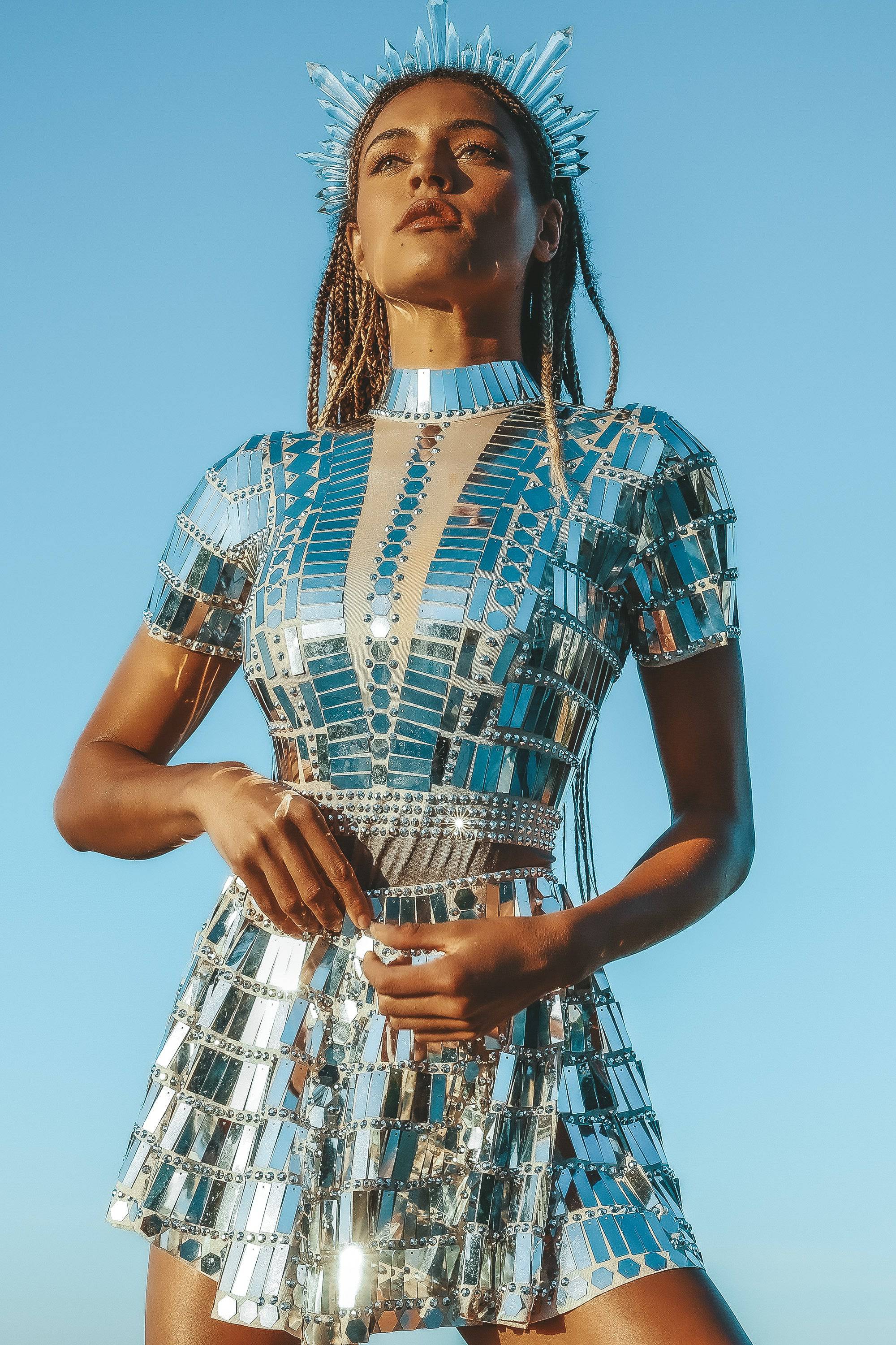 Alessa reflective mirror party dress silver - Image 4