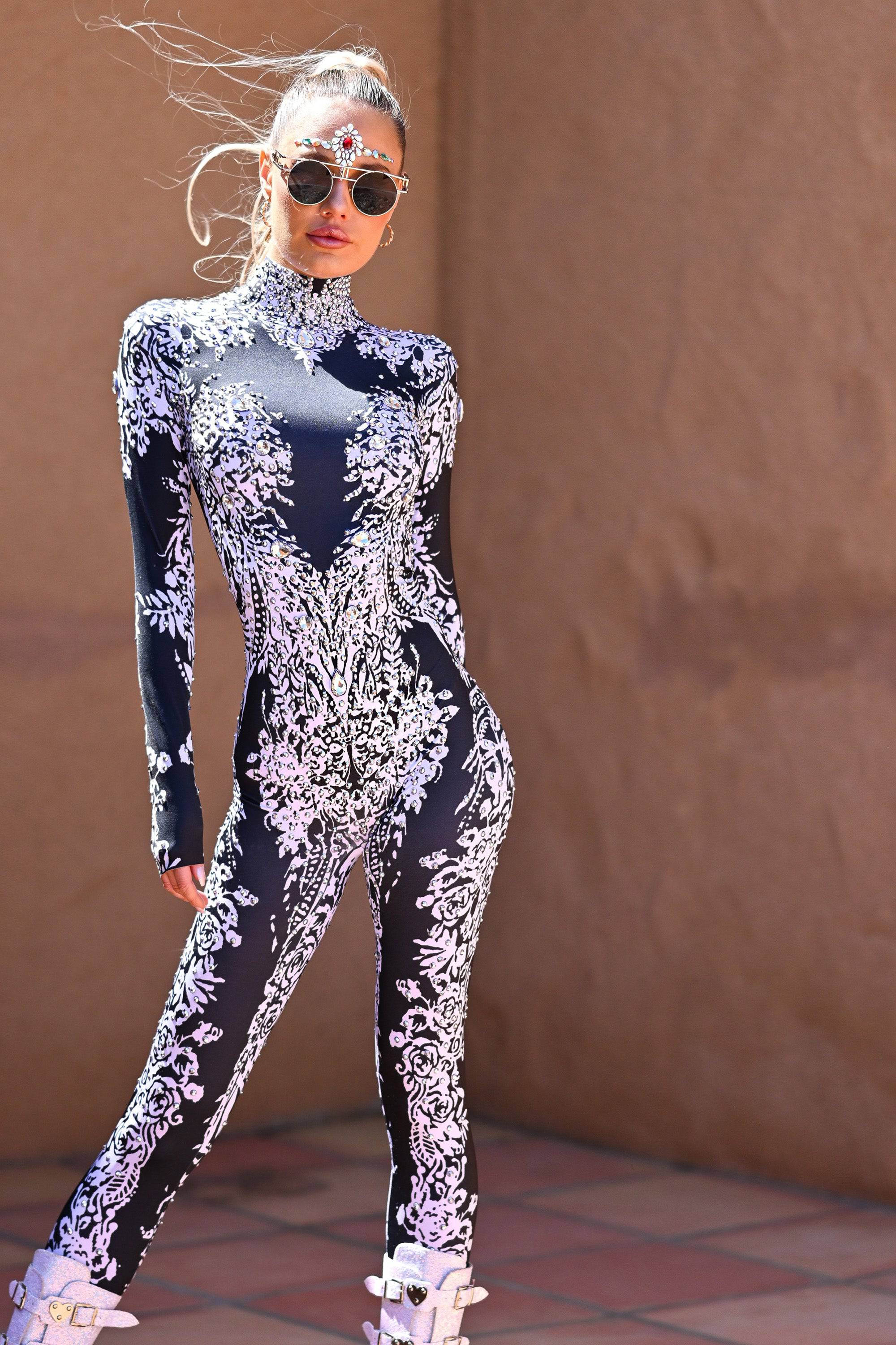 Cami rhinestone jumpsuit black white