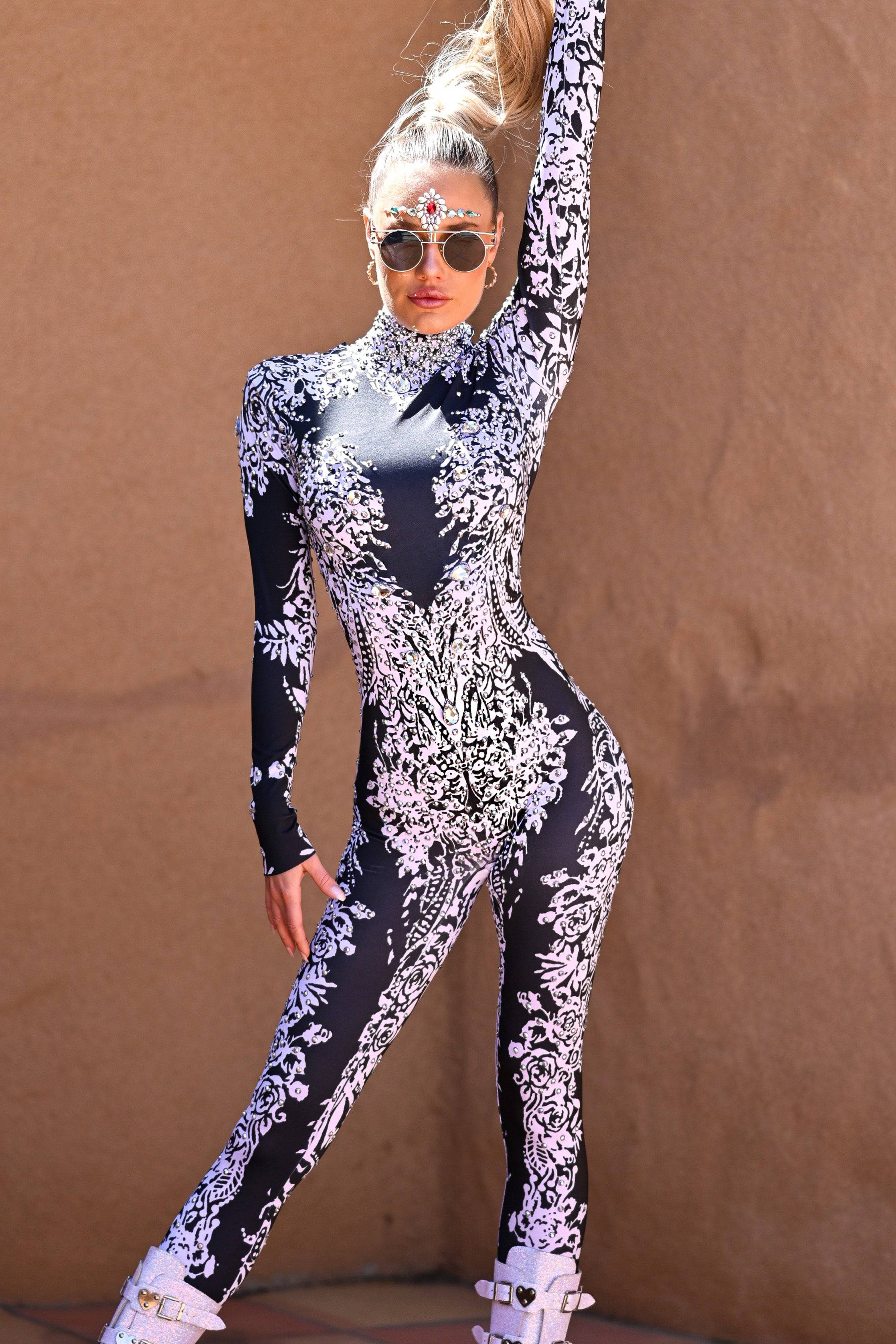 Cami rhinestone jumpsuit black white - Image 3