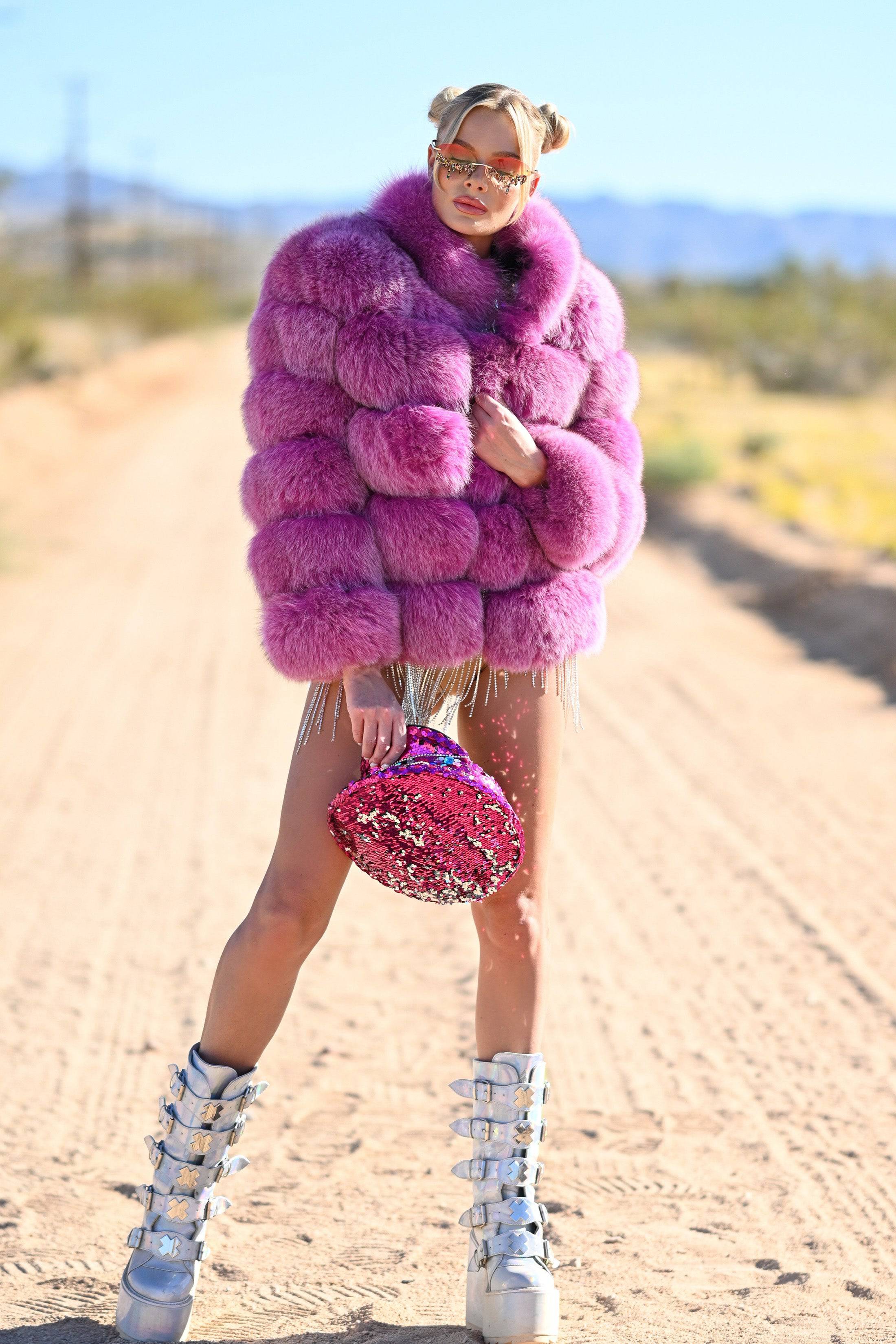 Coco fur jacket with collar pink - Image 2