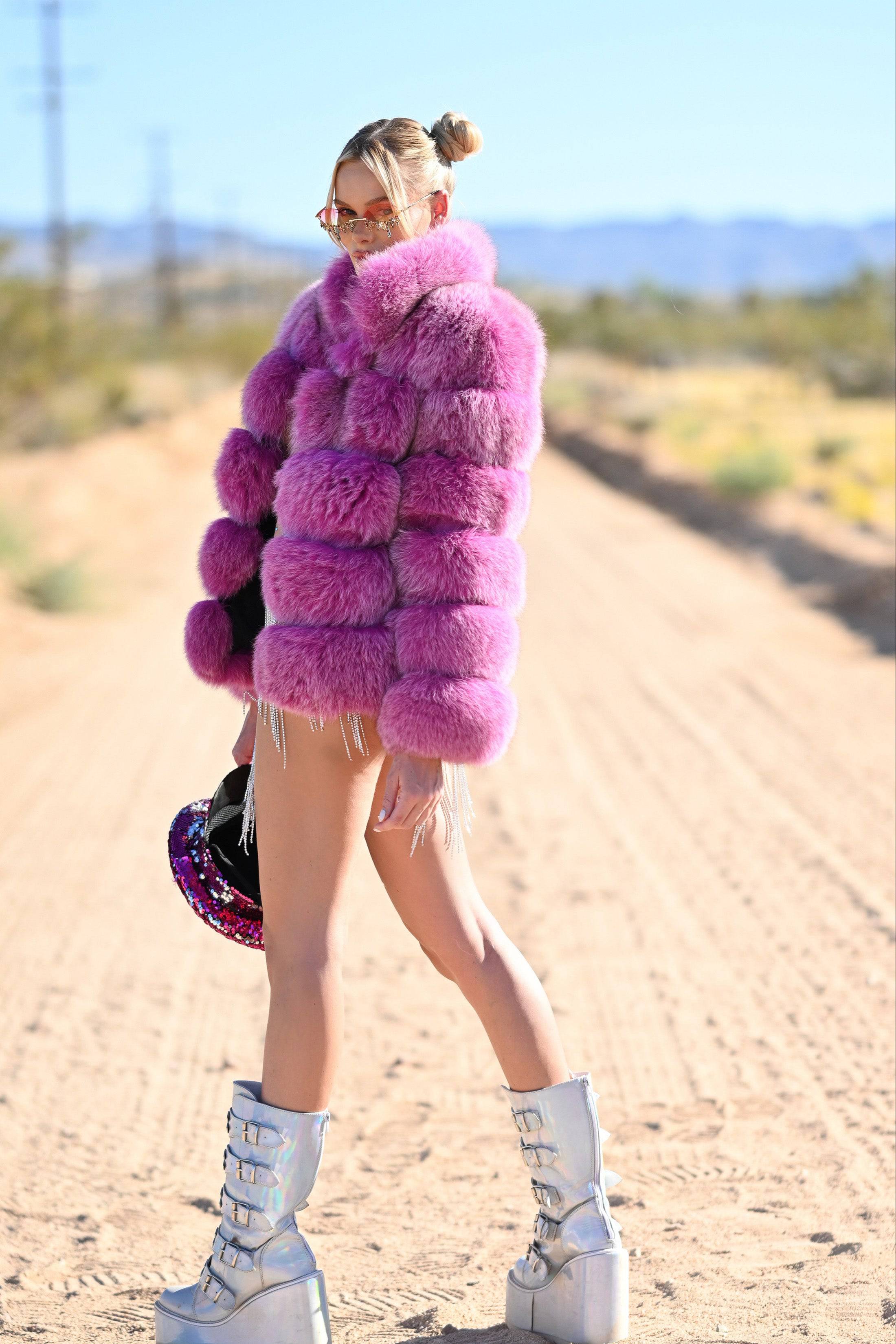 Coco fur jacket with collar pink - Image 7