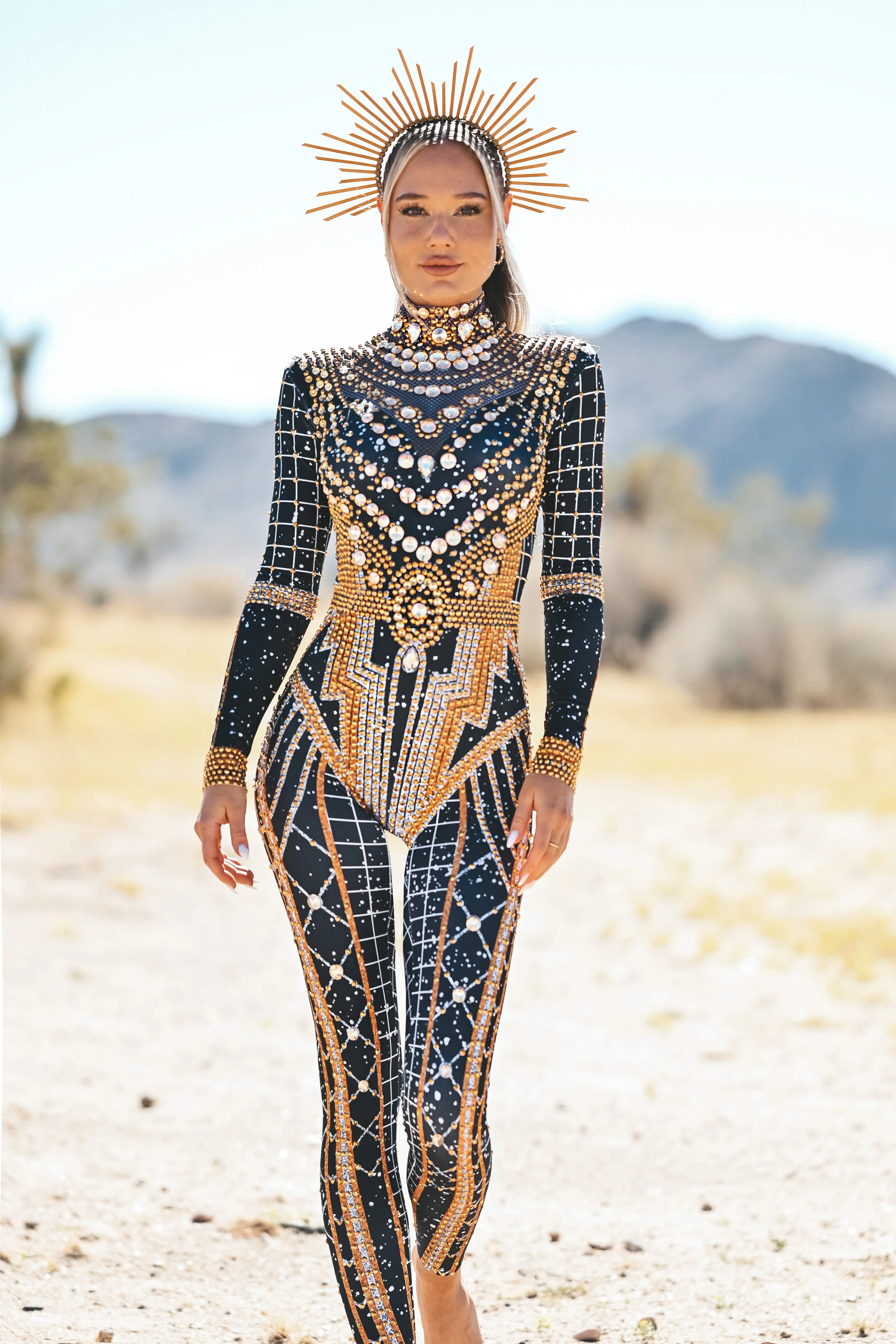 Dominique luxury rhinestone jumpsuit gold - Image 13