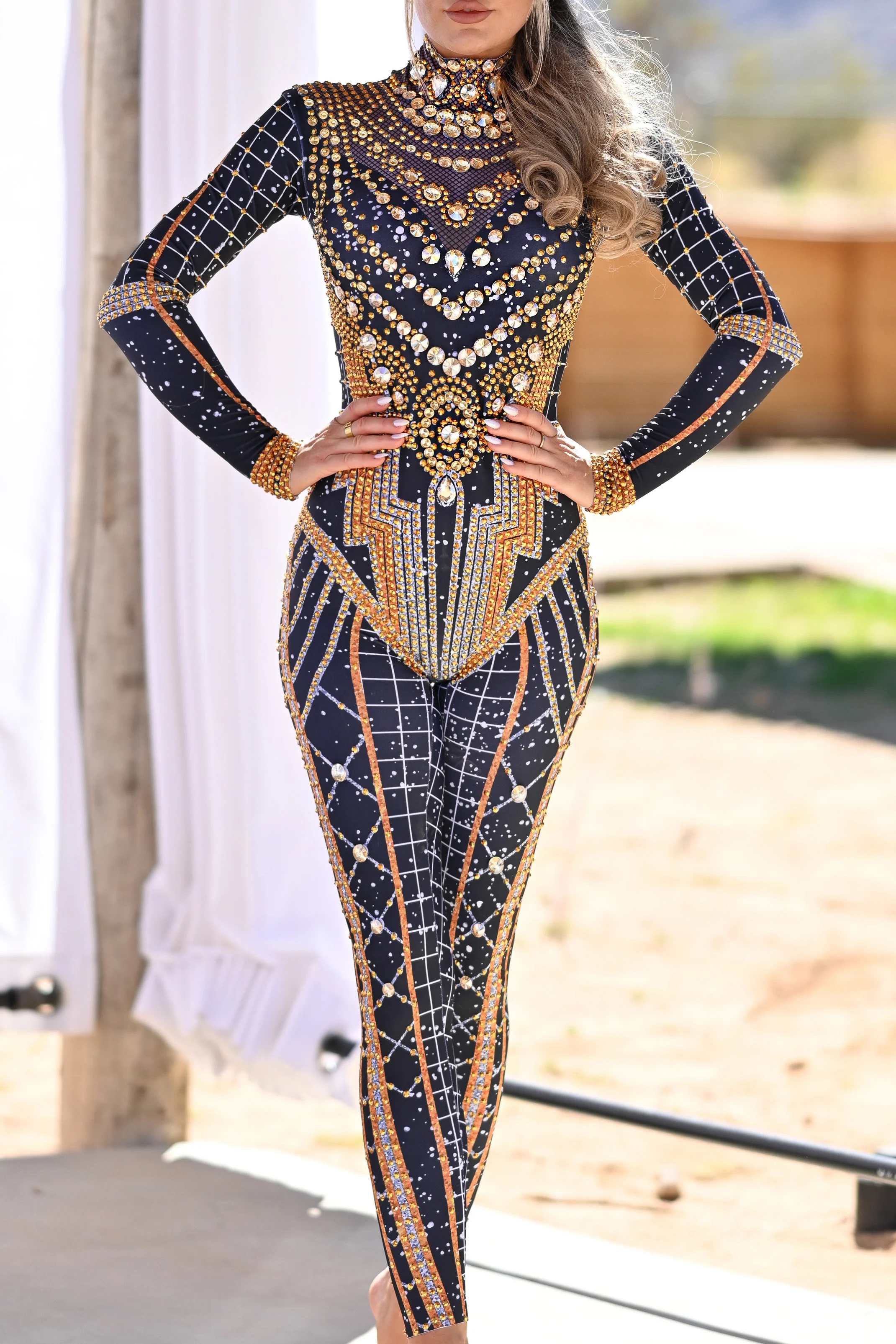 Dominique luxury rhinestone jumpsuit gold - Image 15