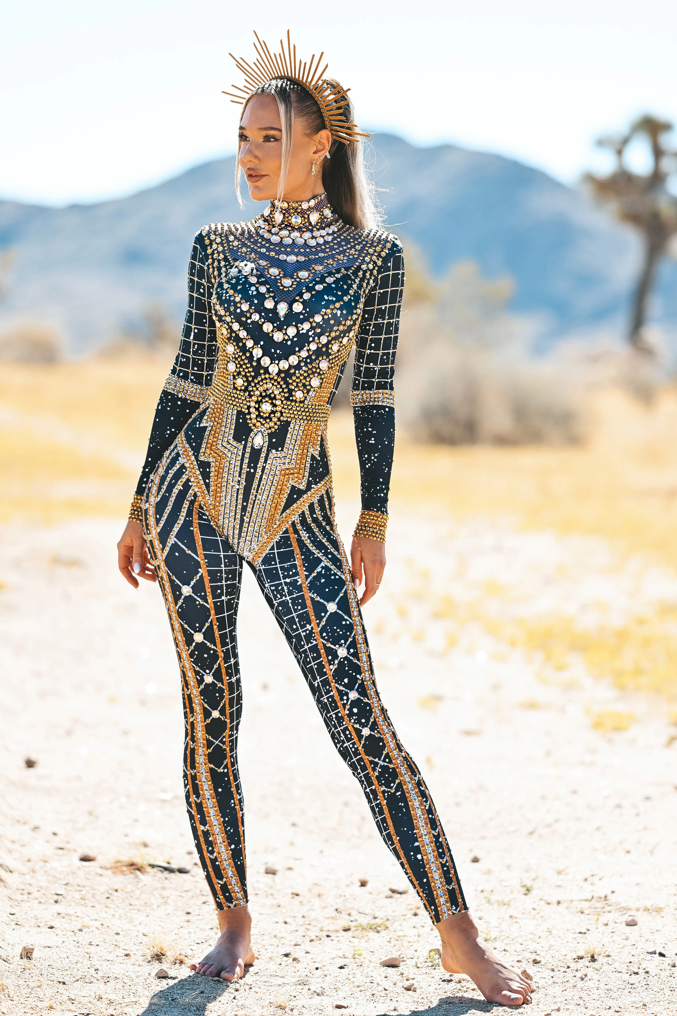 Dominique luxury rhinestone jumpsuit gold - Image 4