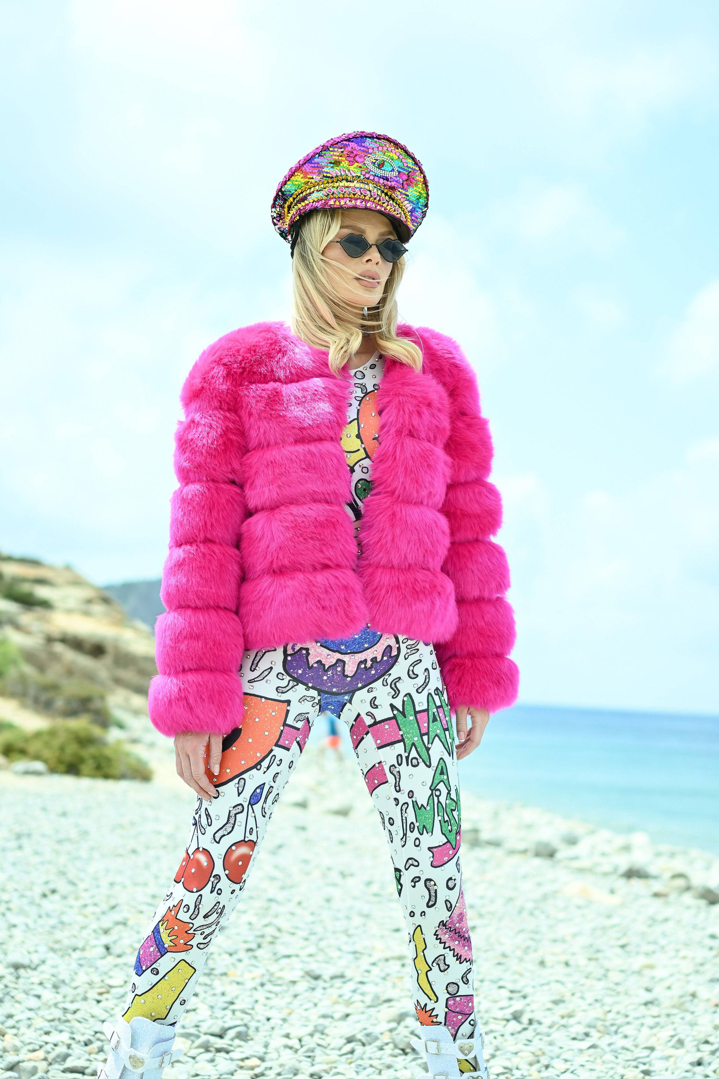 Eivissa faux fur jacket hot pink - Image 13