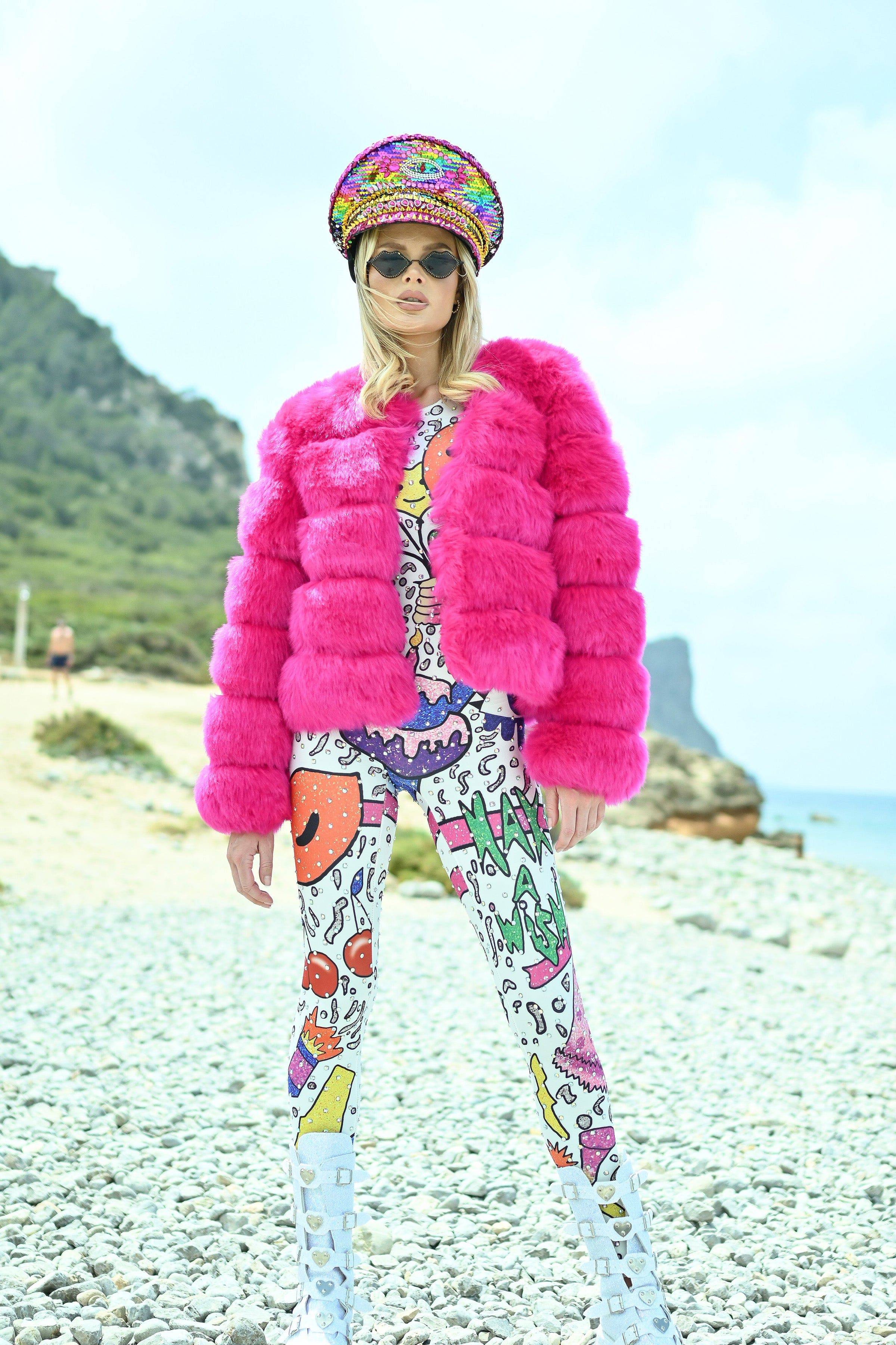 Eivissa faux fur jacket hot pink - Image 4