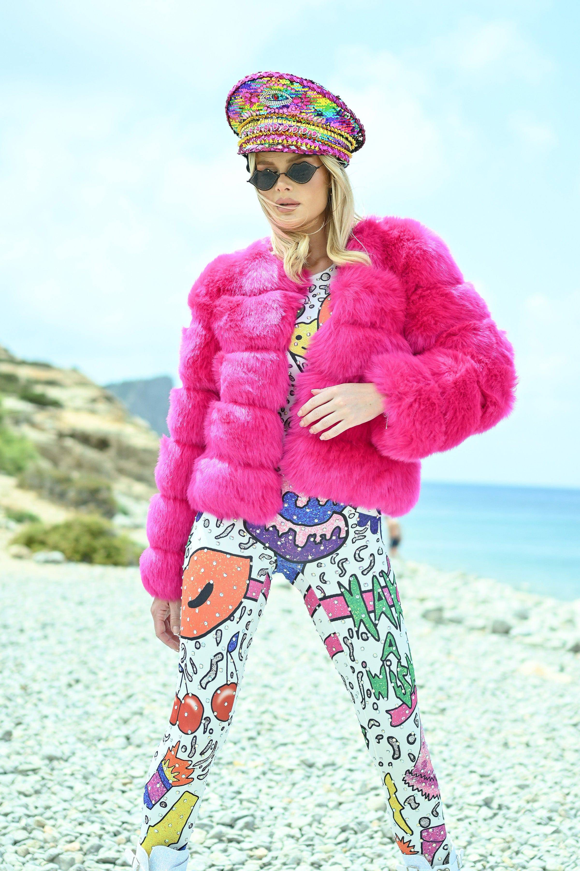 Eivissa faux fur jacket hot pink - Image 8