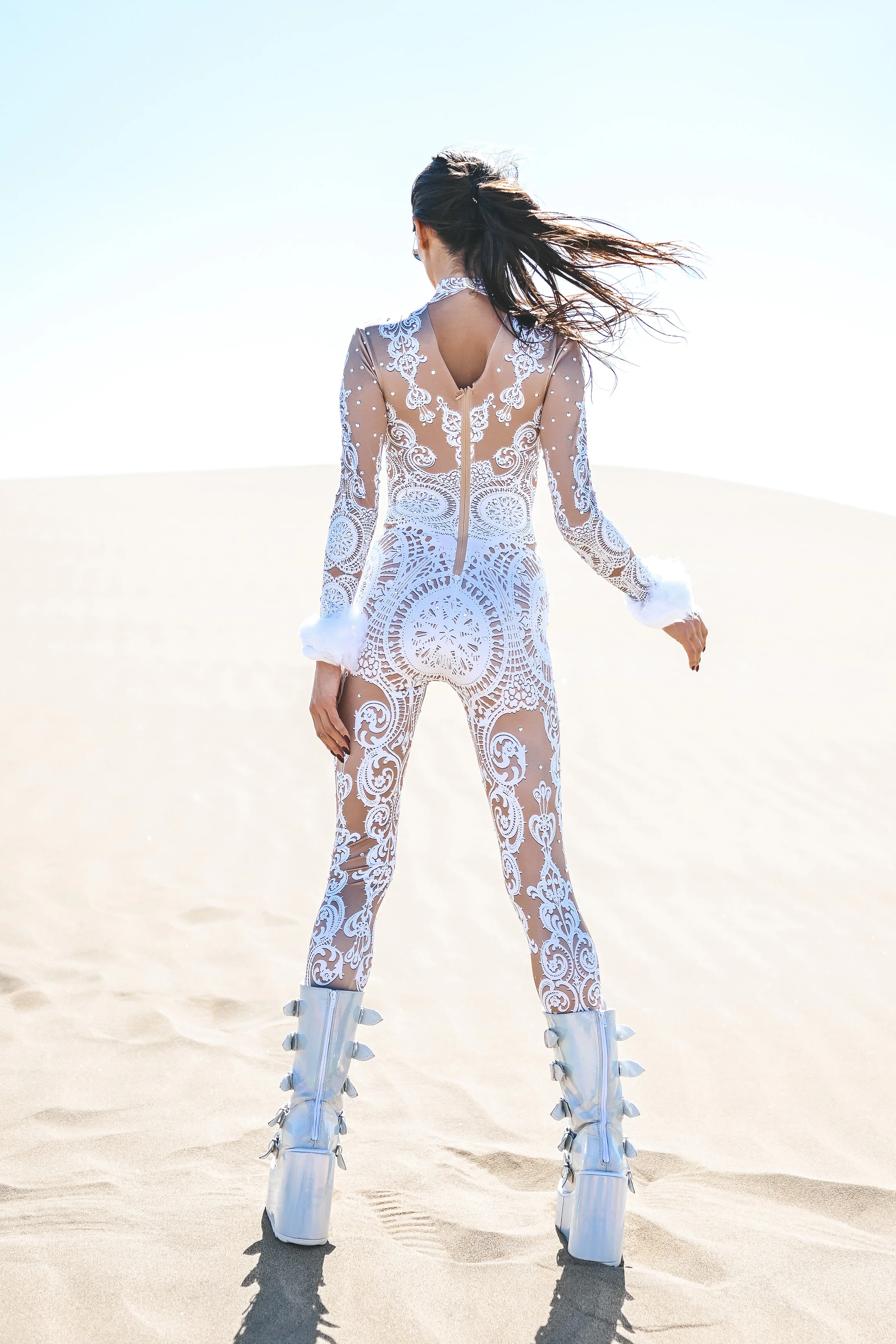 Emila rhinestone jumpsuit feather cuffs - Image 12