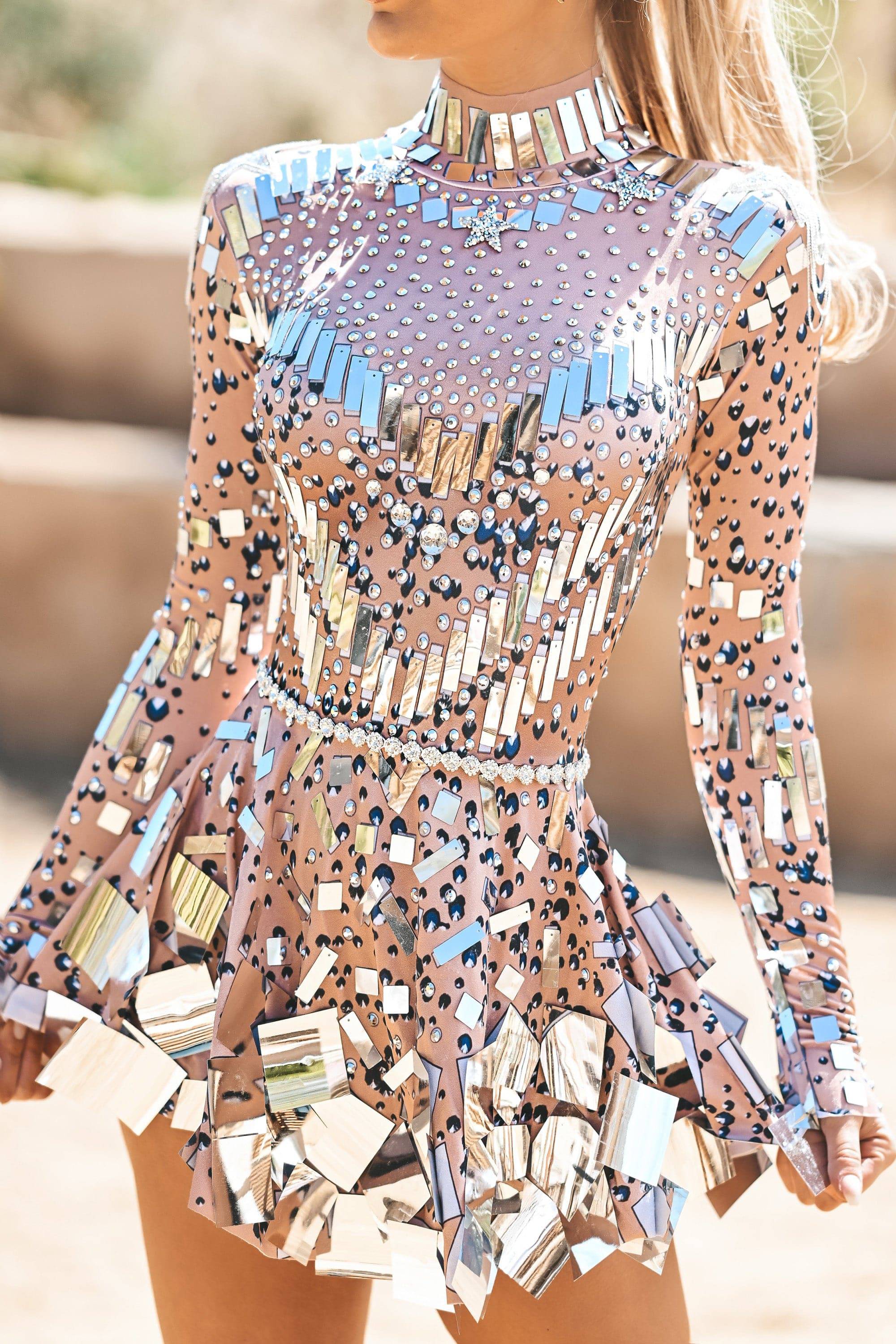 Emma sequin rhinestone party dress beige - Image 3