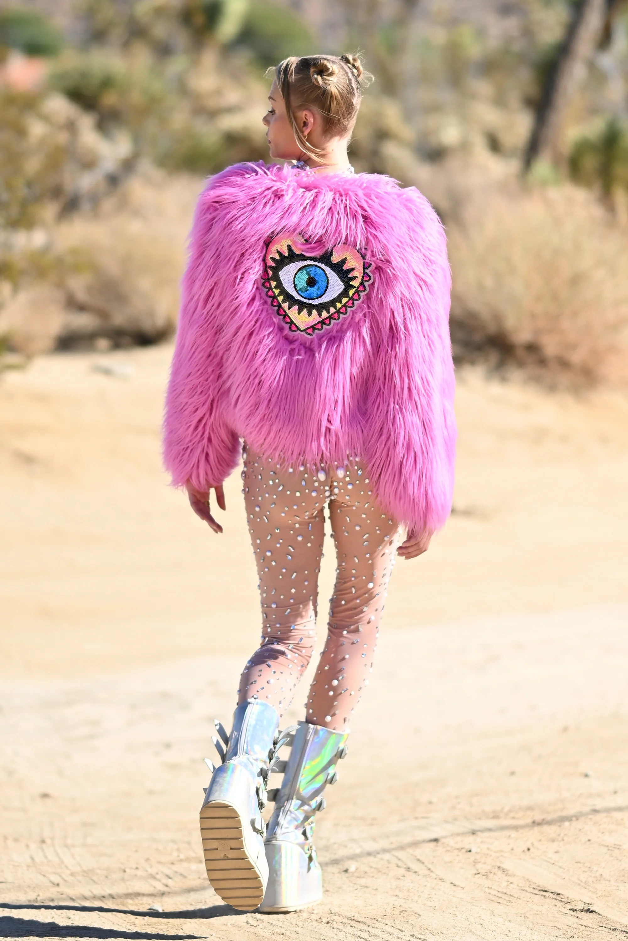 Freya faux fur jacket short pink - Image 4