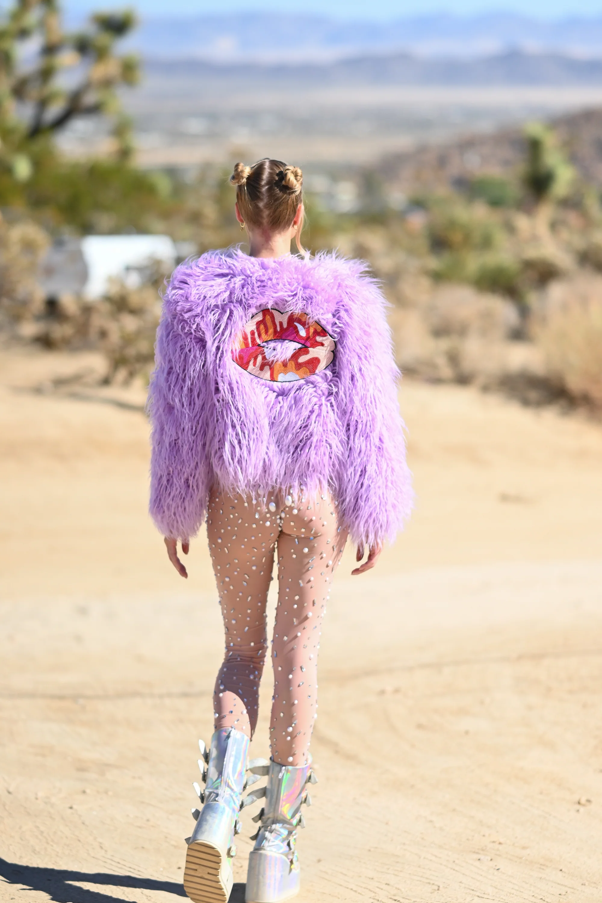 Freya faux fur jacket short purple - Image 6
