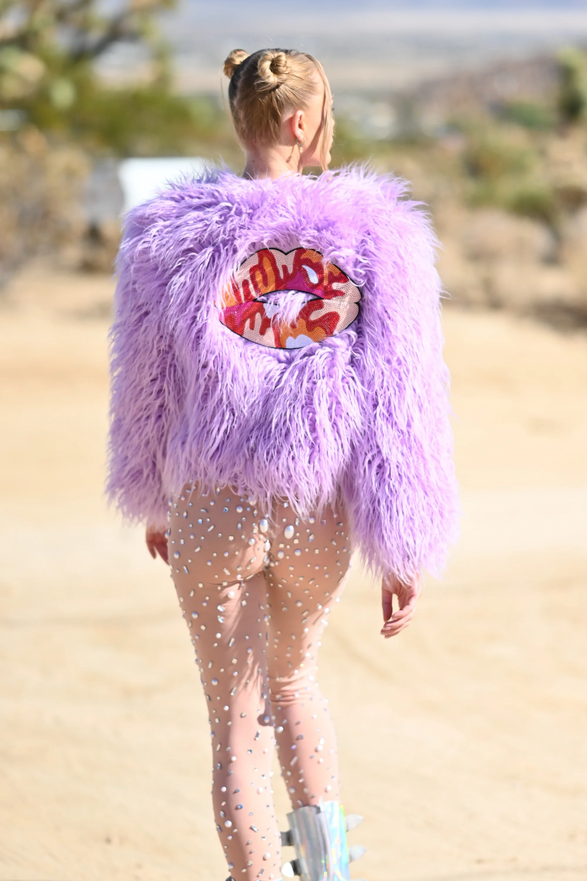 Freya faux fur jacket short purple - Image 7