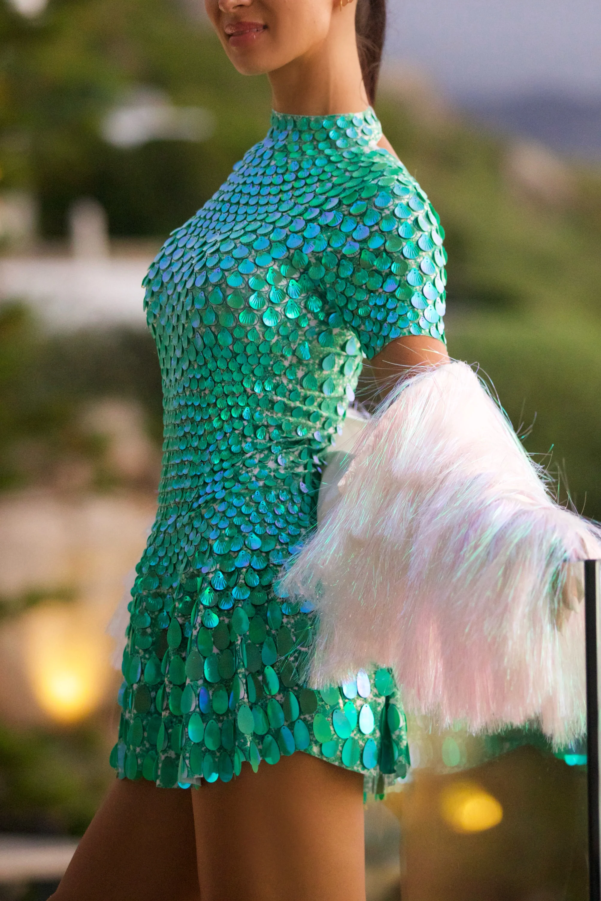 Melanie Metallic Party Dress Green - Image 2