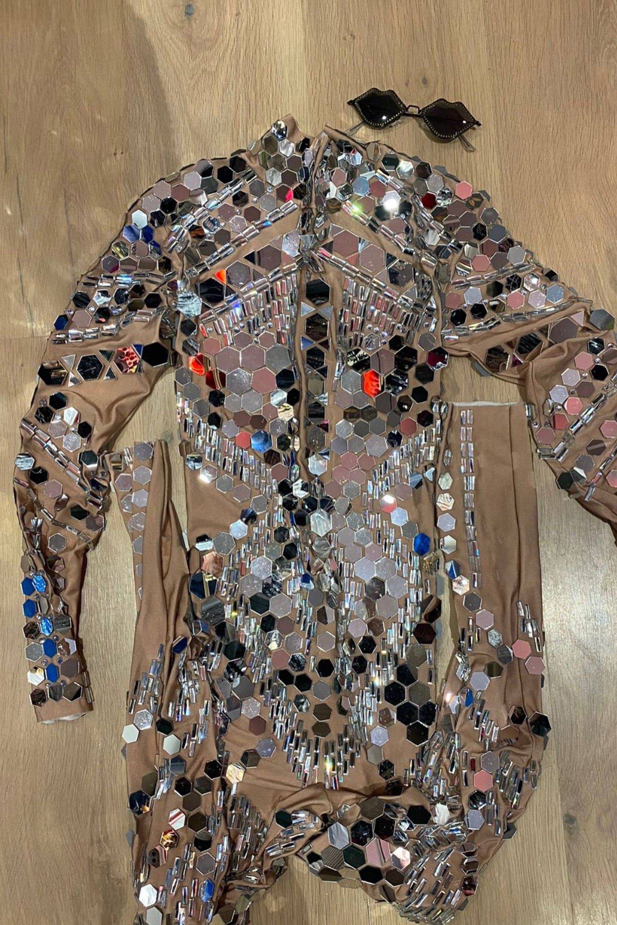 Perla luxury reflective mirror jumpsuit beige - Image 12