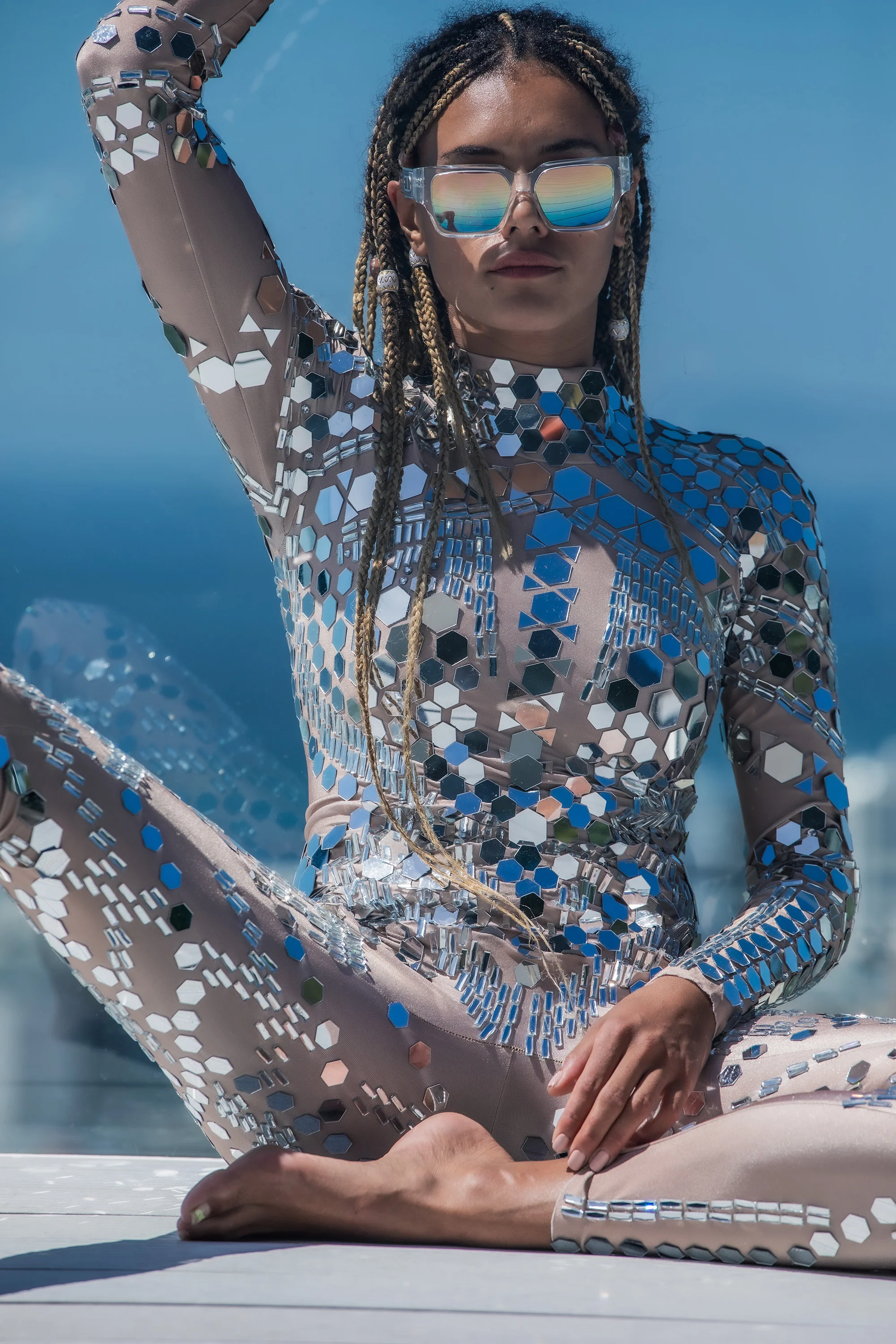 Perla luxury reflective mirror jumpsuit beige - Image 15