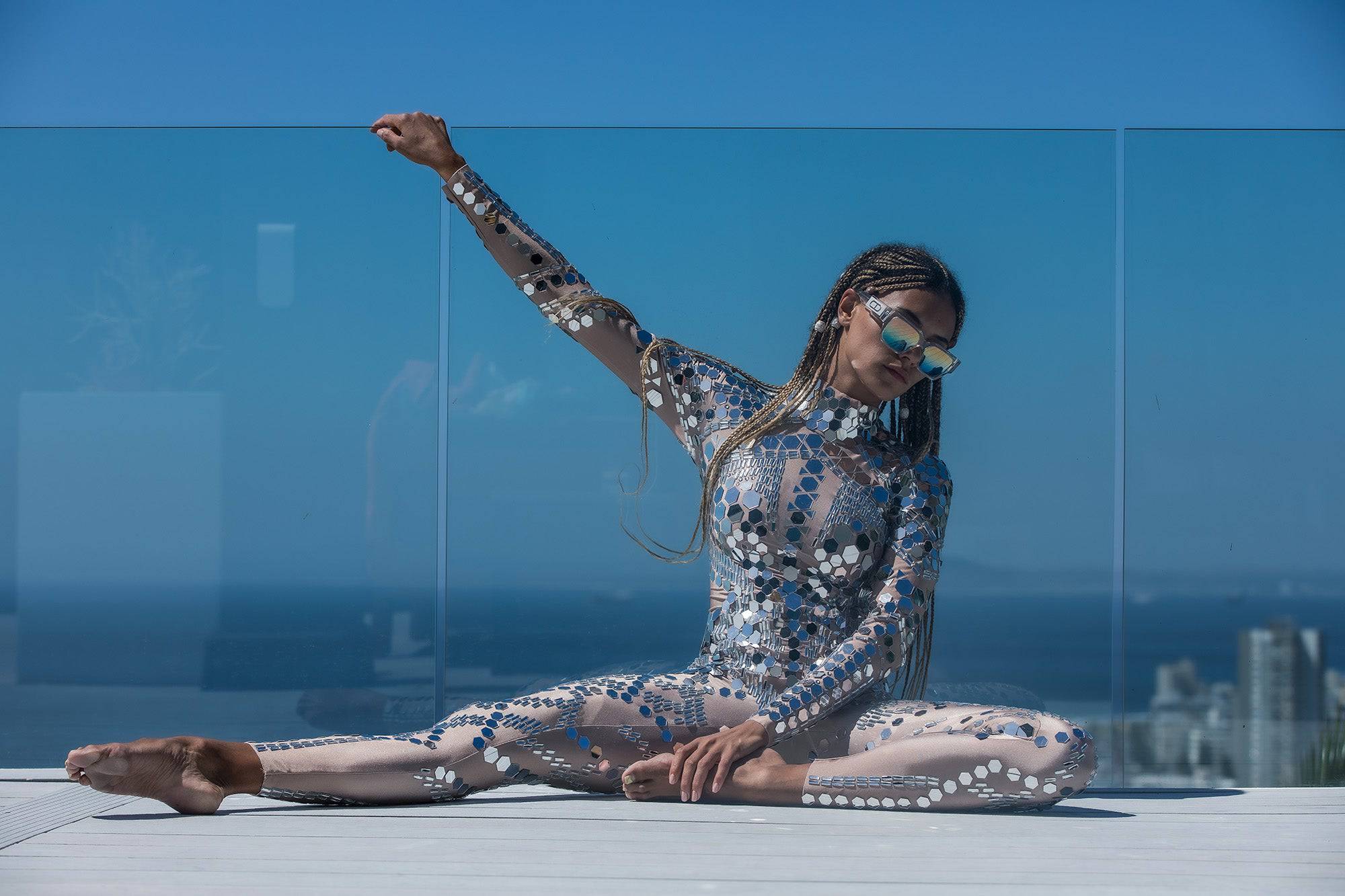 Perla luxury reflective mirror jumpsuit beige - Image 16