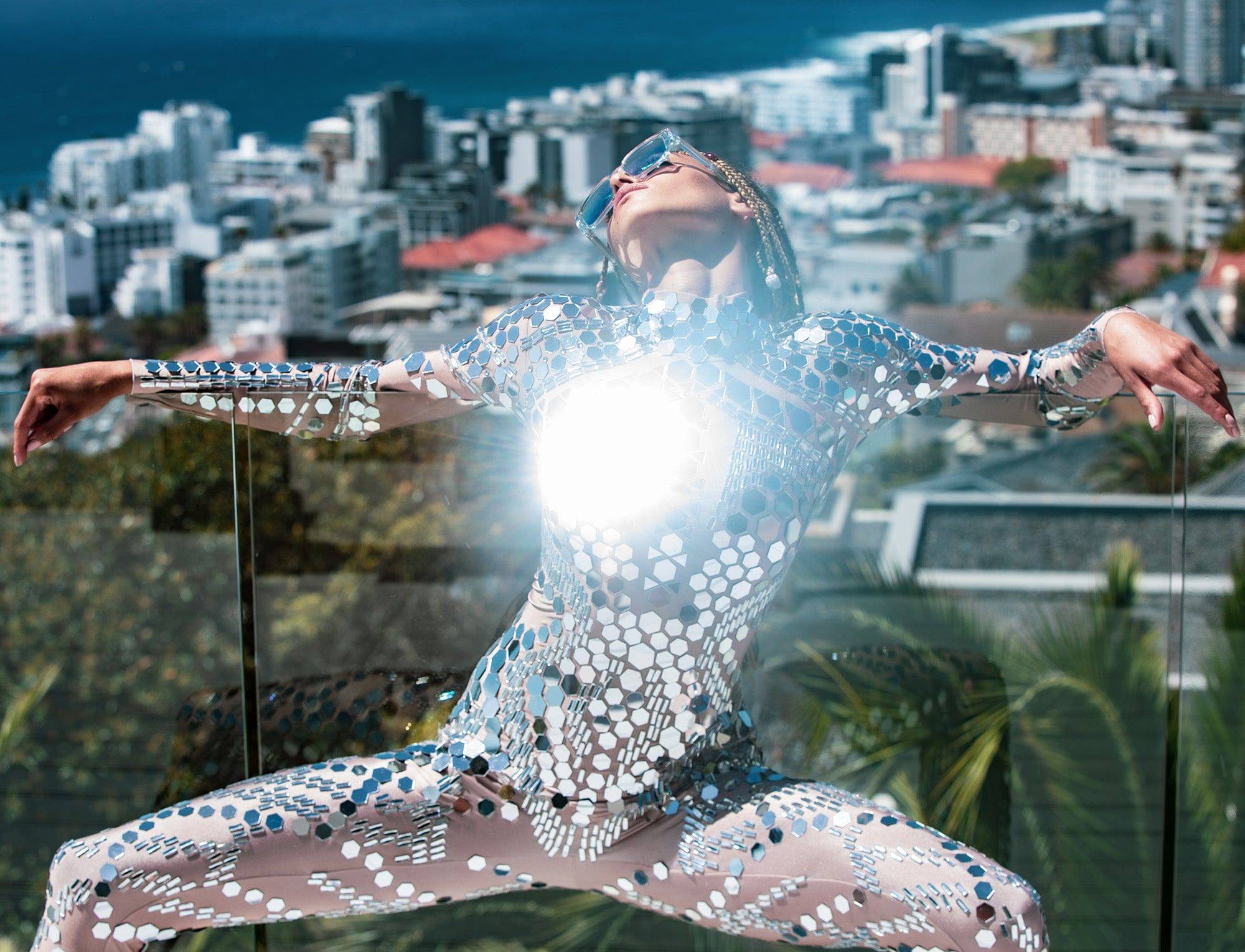 Perla luxury reflective mirror jumpsuit beige - Image 18