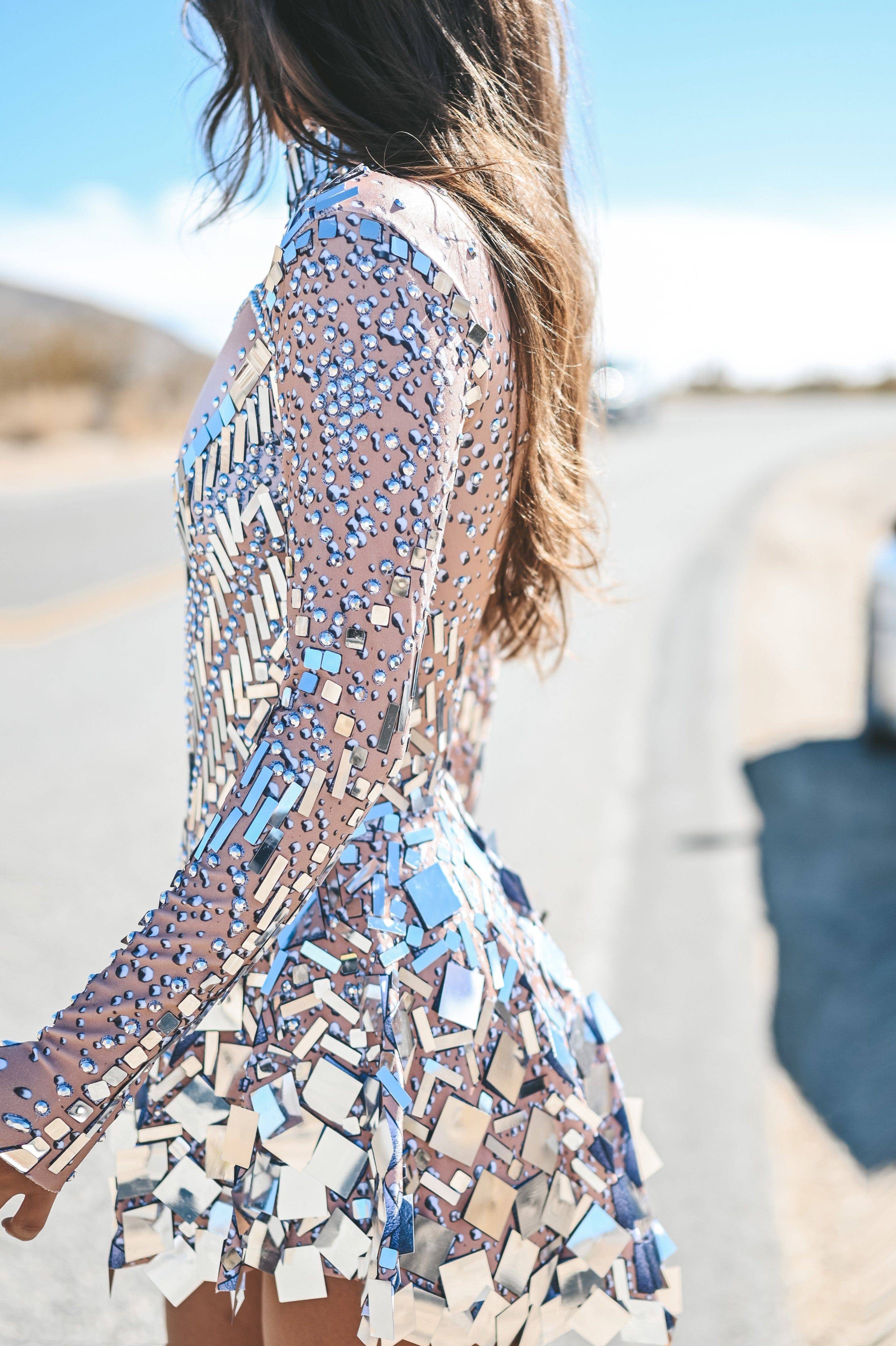 Raquel luxury rhinestone dress beige - Image 14