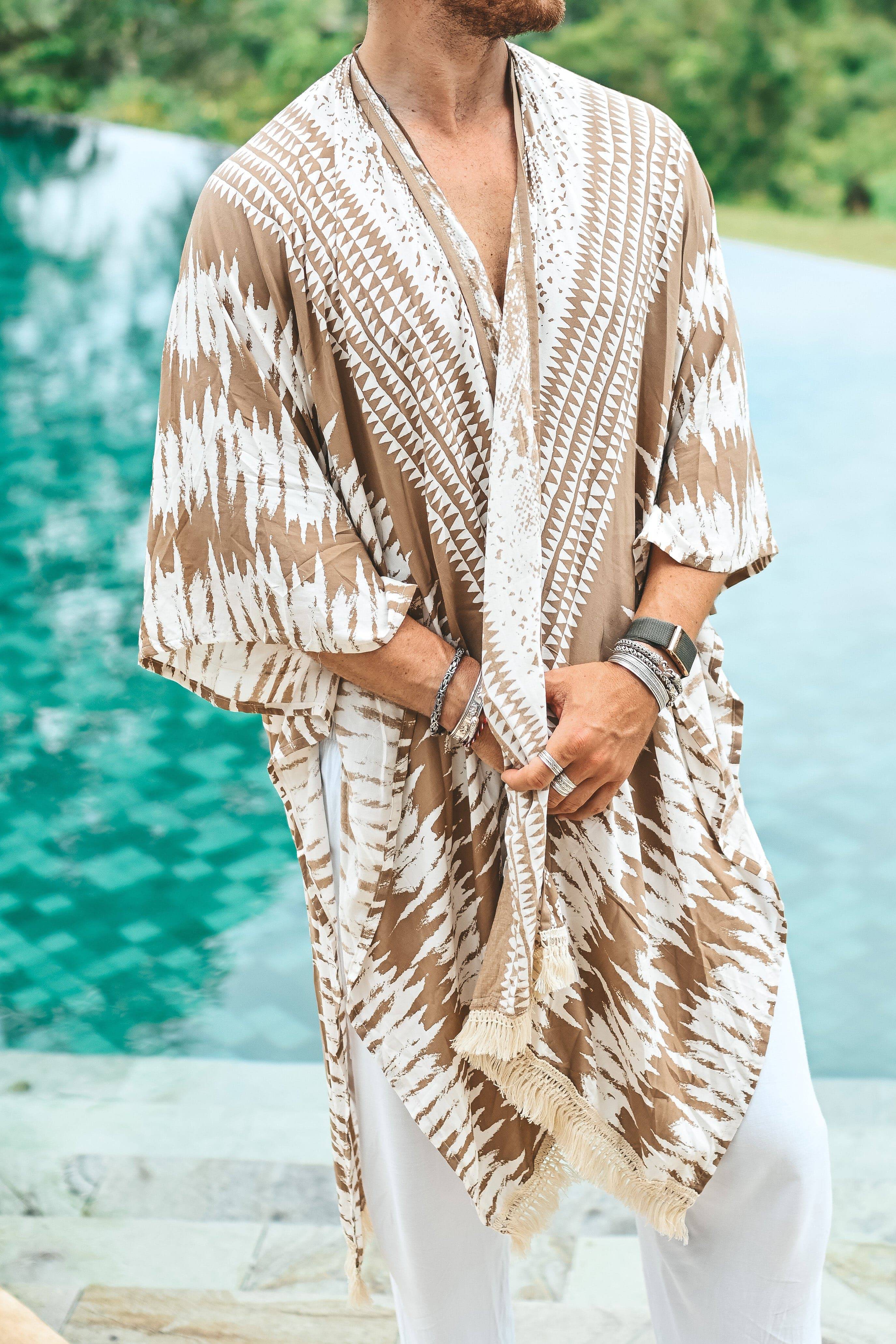 The Amondari Fringe Kimono Beige - Image 15