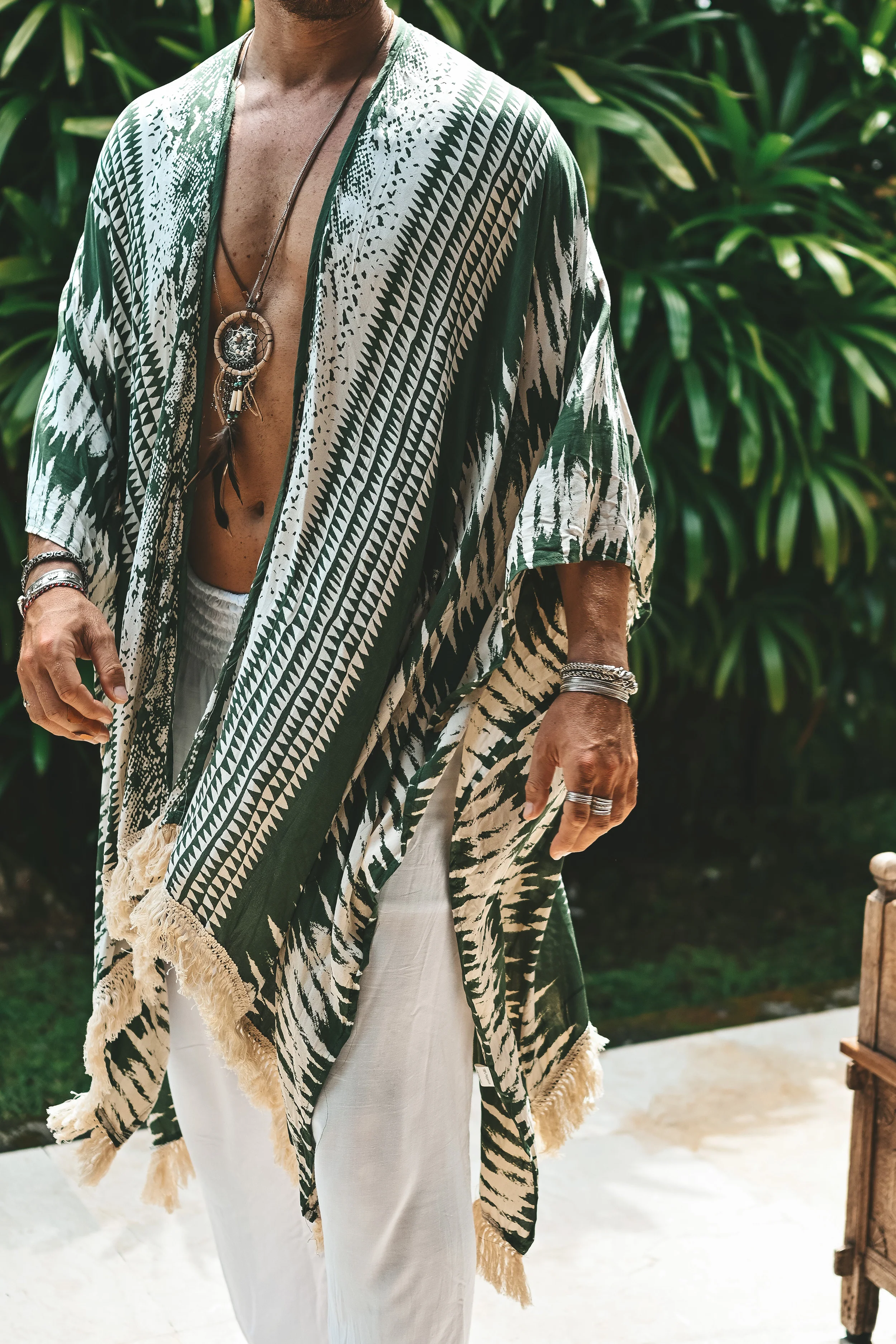 The Amondari Fringe Kimono Green - Image 3