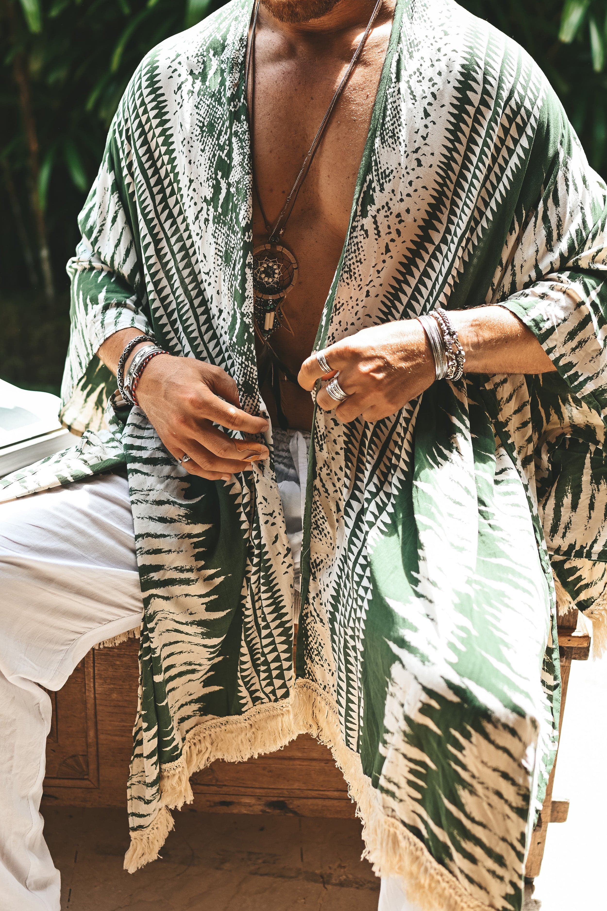 The Amondari Fringe Kimono Green - Image 4
